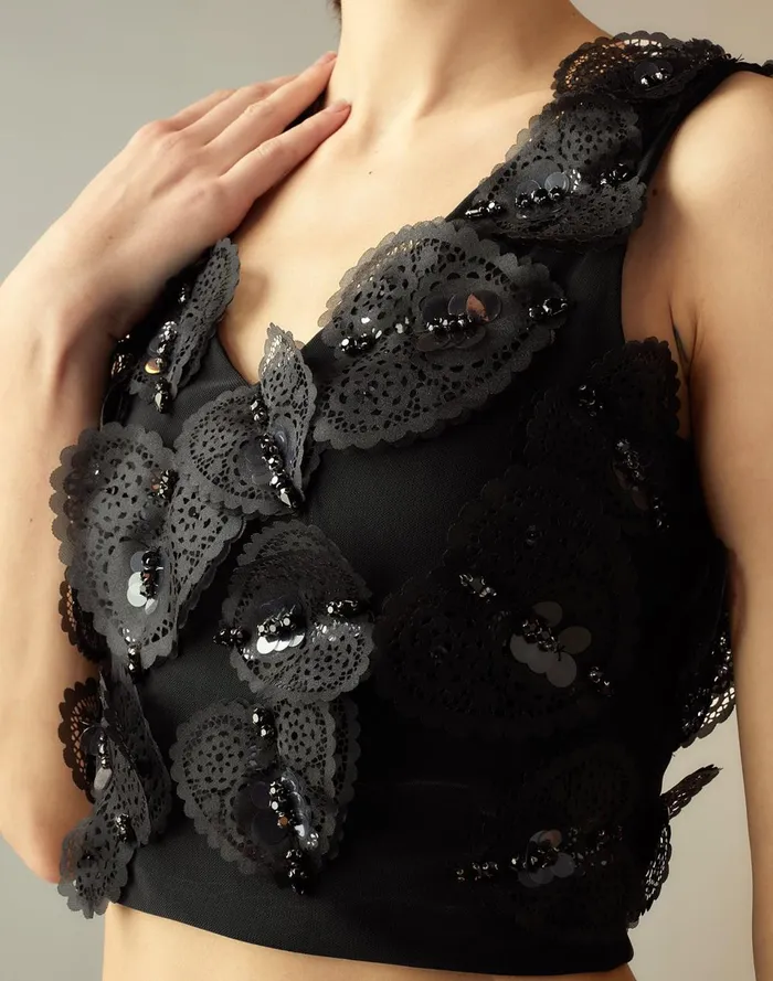 Women Cynthia Rowley Tops Elle Embellished Hearts Top Black