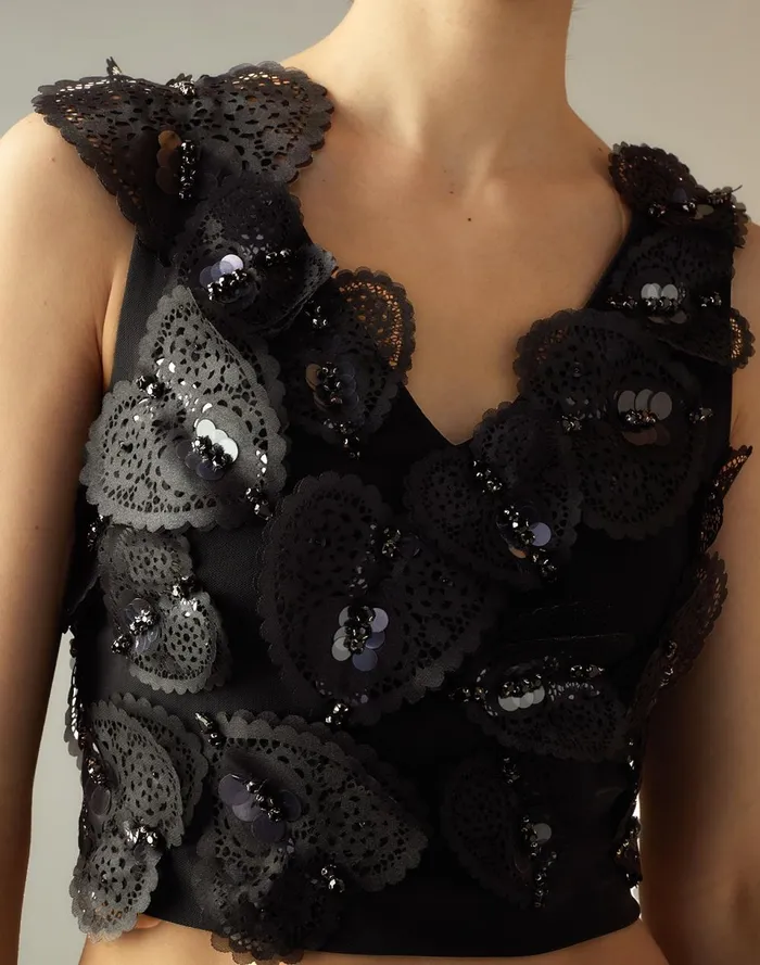Women Cynthia Rowley Tops Elle Embellished Hearts Top Black