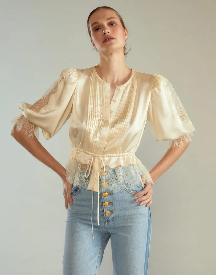 Women Cynthia Rowley Tops Lure Lace Blouse Ivory