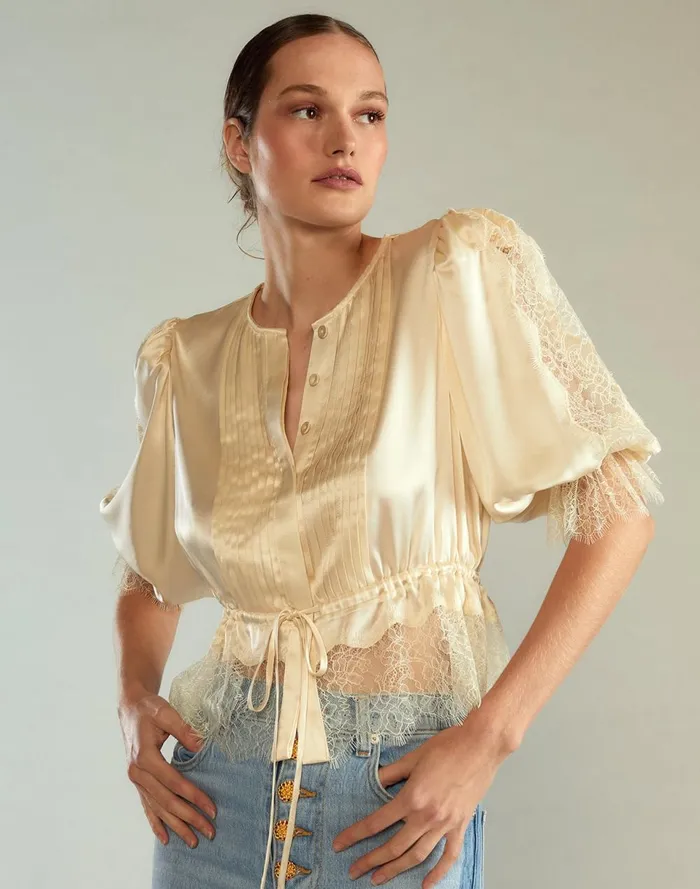 Women Cynthia Rowley Tops Lure Lace Blouse Ivory