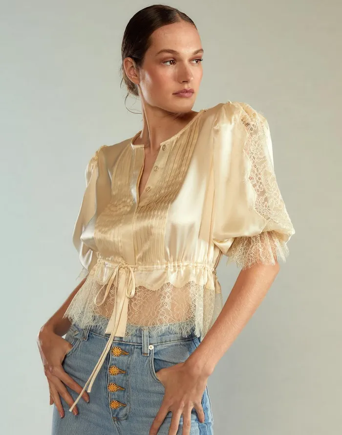 Women Cynthia Rowley Tops Lure Lace Blouse Ivory