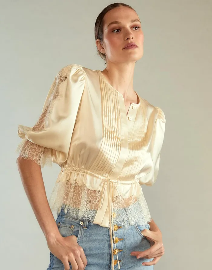 Women Cynthia Rowley Tops Lure Lace Blouse Ivory