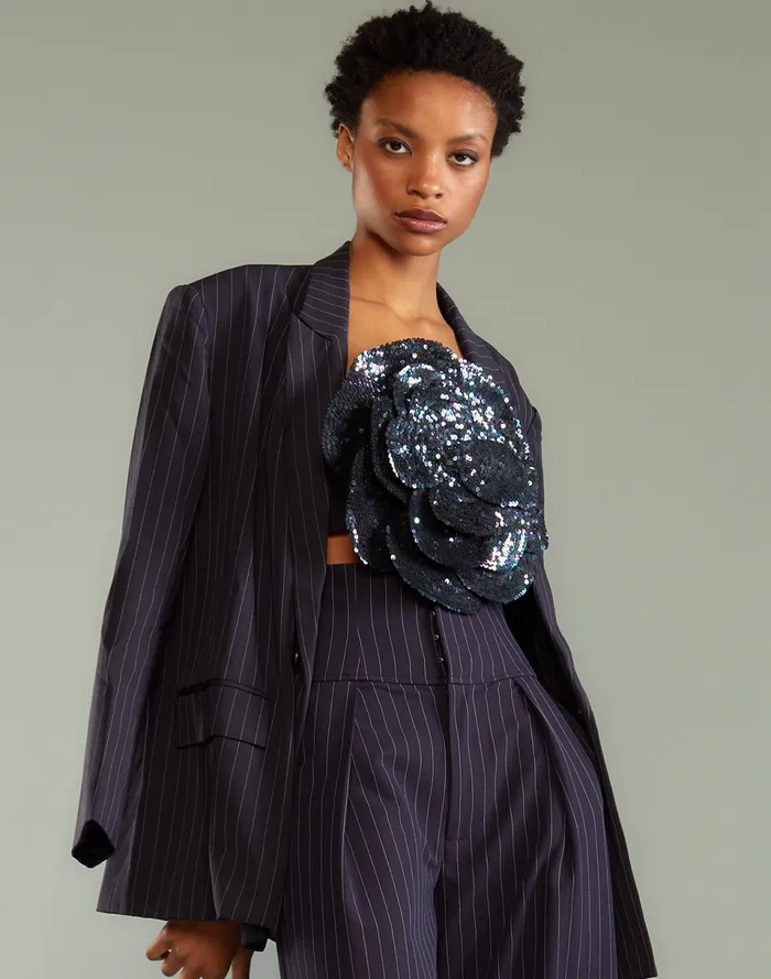 Women Cynthia Rowley Tops Pinstripe Blazer Blue