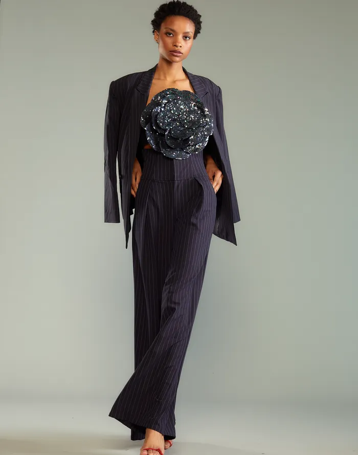 Women Cynthia Rowley Tops Pinstripe Blazer Blue