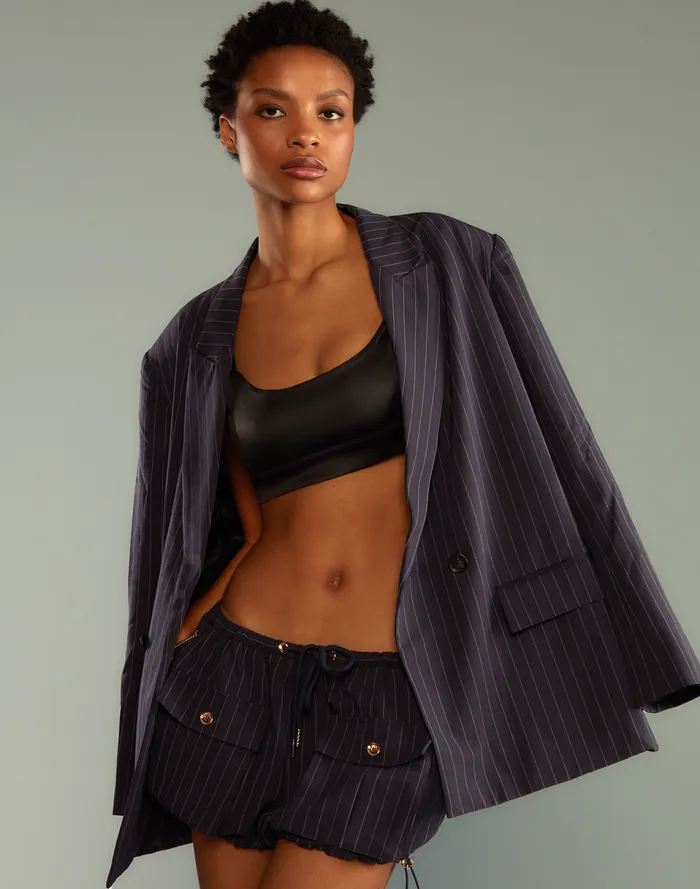 Women Cynthia Rowley Tops Pinstripe Blazer Blue