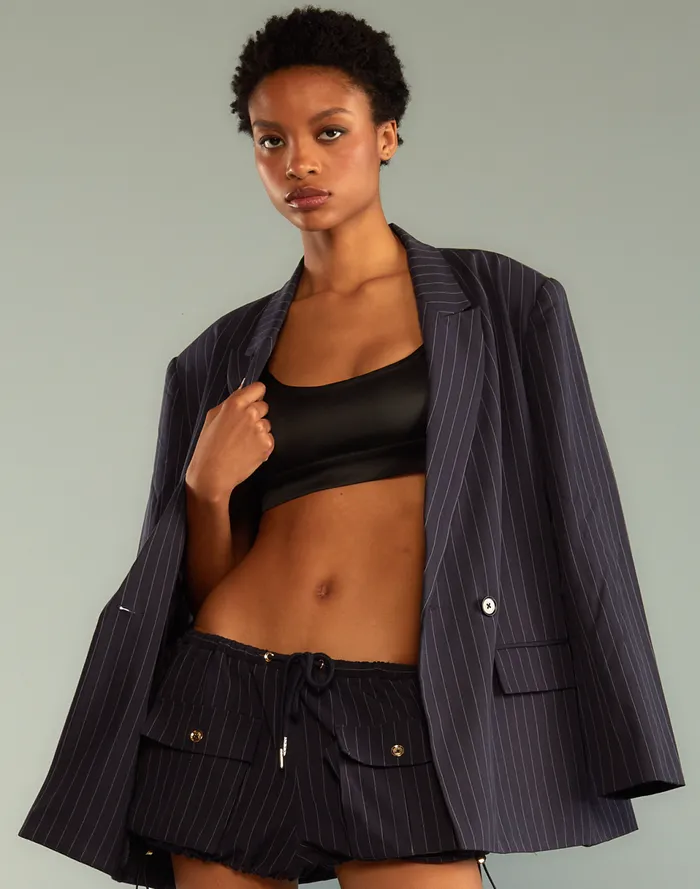 Women Cynthia Rowley Tops Pinstripe Blazer Blue