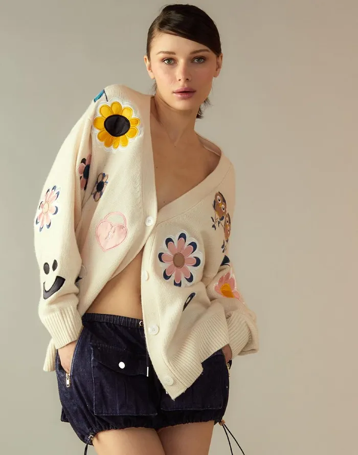 Women Cynthia Rowley Tops Playful Patchwork Cardigan Whtml