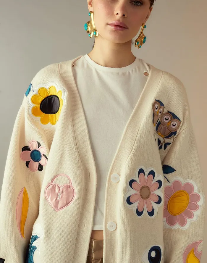 Women Cynthia Rowley Tops Playful Patchwork Cardigan Whtml Women Cynthia Rowley Tops Playful Patchwork Cardigan Whtml