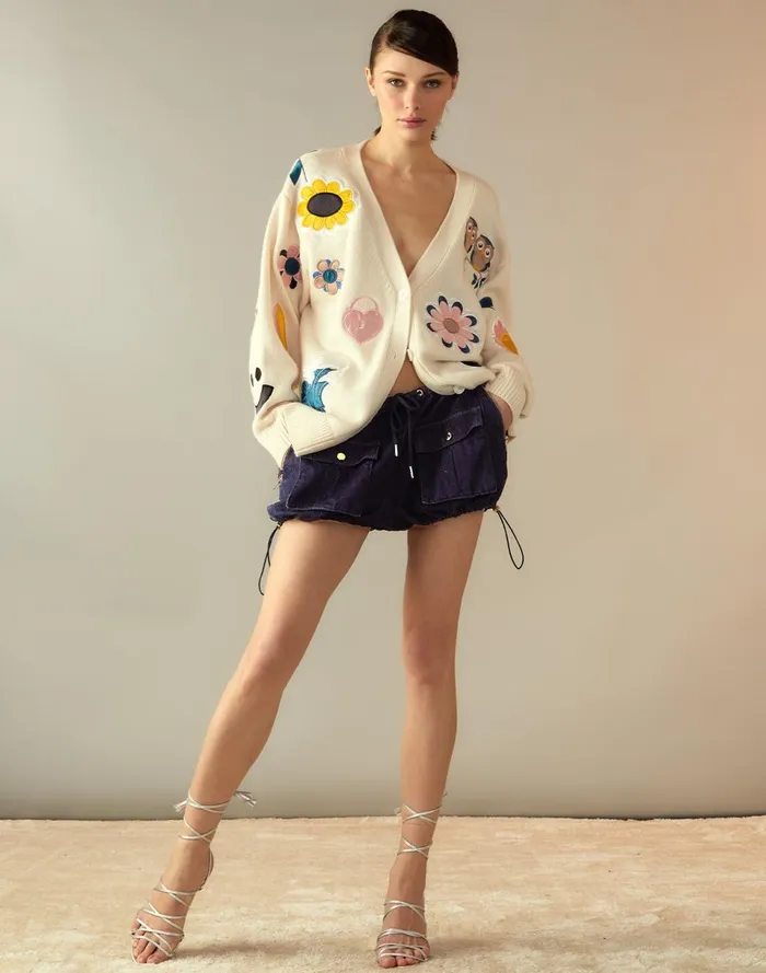 Women Cynthia Rowley Tops Playful Patchwork Cardigan Whtml Women Cynthia Rowley Tops Playful Patchwork Cardigan Whtml