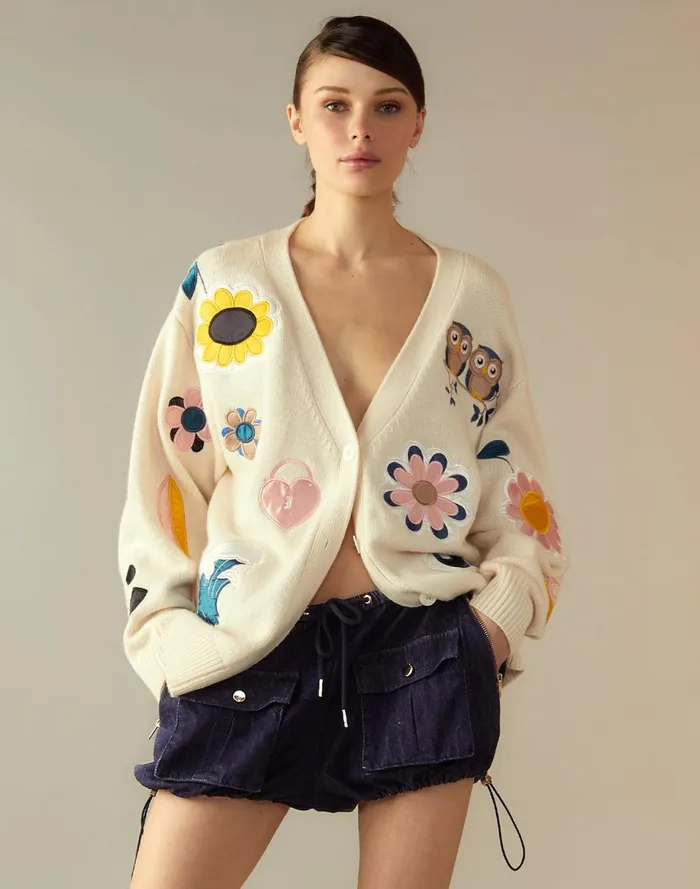 Women Cynthia Rowley Tops Playful Patchwork Cardigan Whtml Women Cynthia Rowley Tops Playful Patchwork Cardigan Whtml