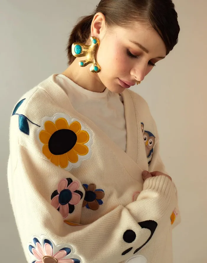Women Cynthia Rowley Tops Playful Patchwork Cardigan Whtml Women Cynthia Rowley Tops Playful Patchwork Cardigan Whtml