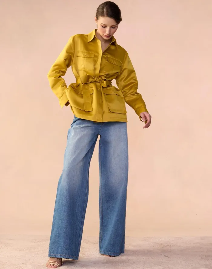Women Cynthia Rowley Tops Satin Safari Jacket Gldylw Women Cynthia Rowley Tops Satin Safari Jacket Gldylw