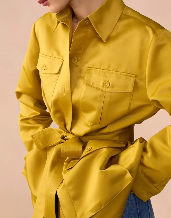 Women Cynthia Rowley Tops Satin Safari Jacket Gldylw Women Cynthia Rowley Tops Satin Safari Jacket Gldylw