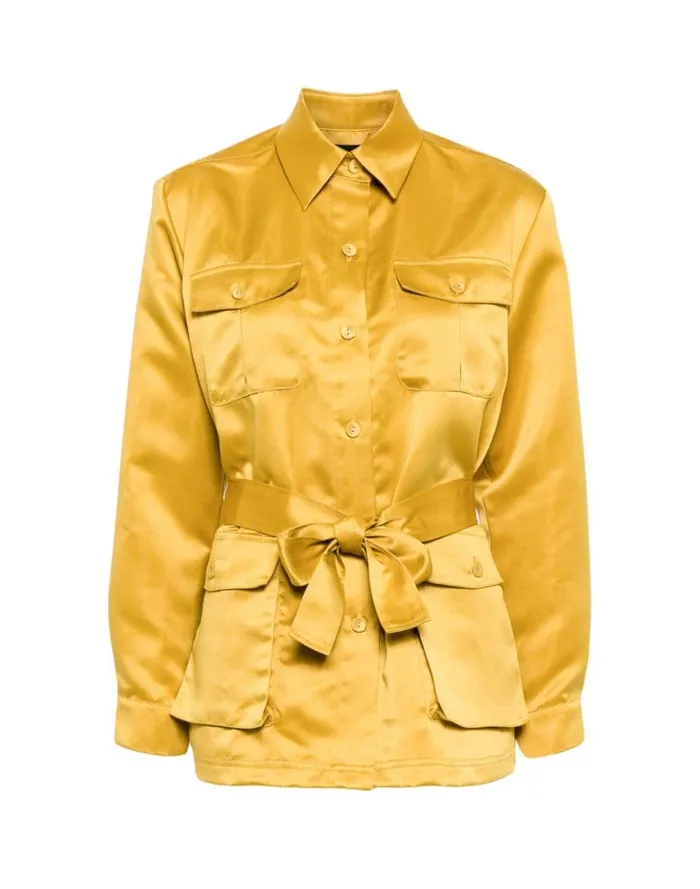 Women Cynthia Rowley Tops Satin Safari Jacket Gldylw Women Cynthia Rowley Tops Satin Safari Jacket Gldylw