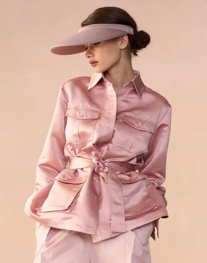 Women Cynthia Rowley Tops Satin Safari Jacket Mauve