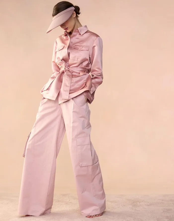 Women Cynthia Rowley Tops Satin Safari Jacket Mauve