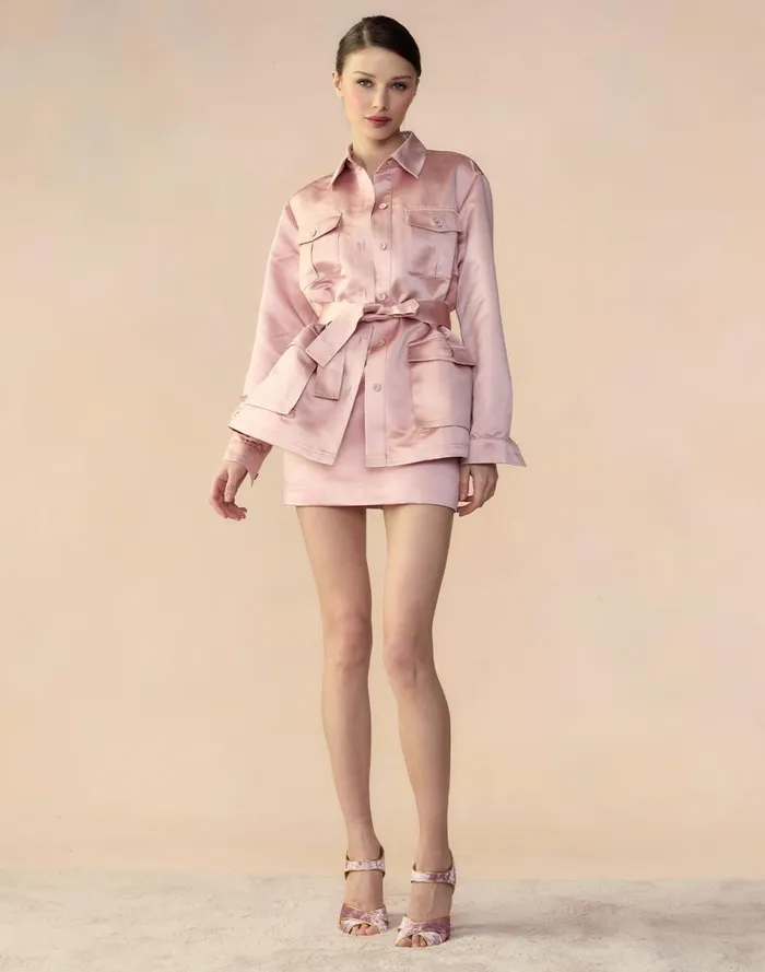 Women Cynthia Rowley Tops Satin Safari Jacket Mauve