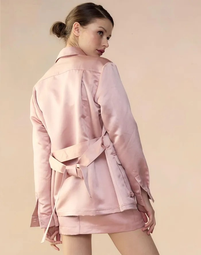 Women Cynthia Rowley Tops Satin Safari Jacket Mauve