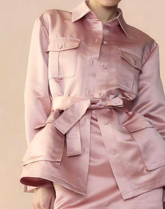Women Cynthia Rowley Tops Satin Safari Jacket Mauve