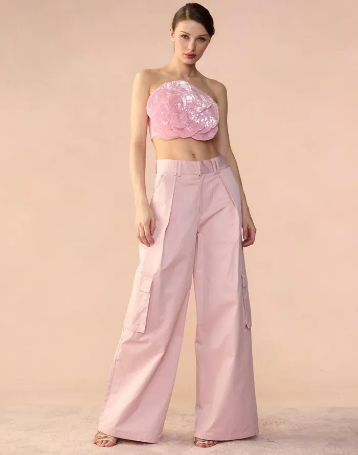 Women Cynthia Rowley Tops Sequin Flower Bandeau Ltpnk