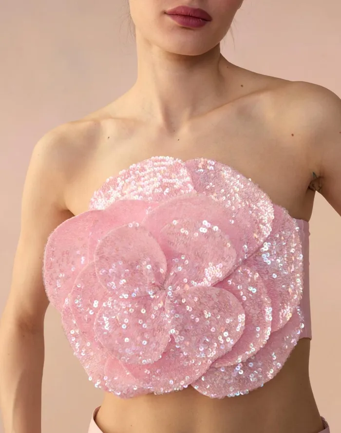 Women Cynthia Rowley Tops Sequin Flower Bandeau Ltpnk