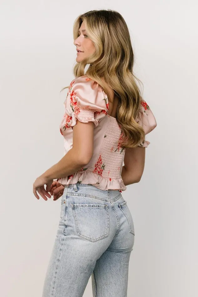 Women Cynthia Satin Crop Top Blush Floral Baltic Born Blouses and Shirts