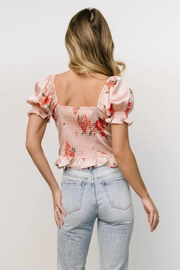 Women Cynthia Satin Crop Top Blush Floral Baltic Born Blouses and Shirts