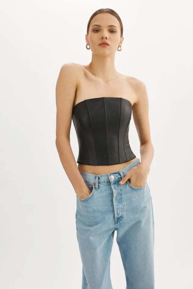 Women DAVINA Leather Bustier Black LAMARQUE Tops