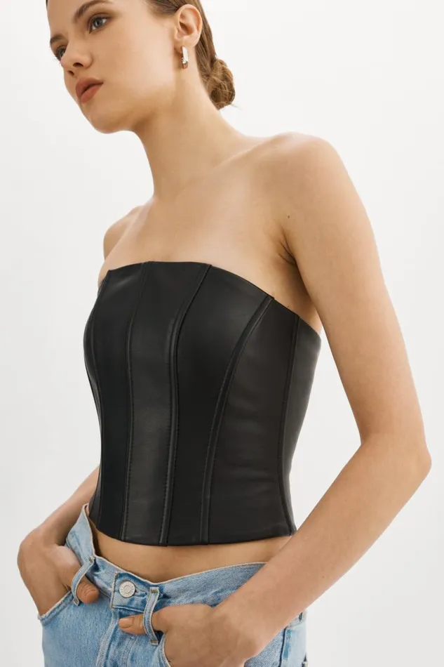 Women DAVINA Leather Bustier Black LAMARQUE Tops