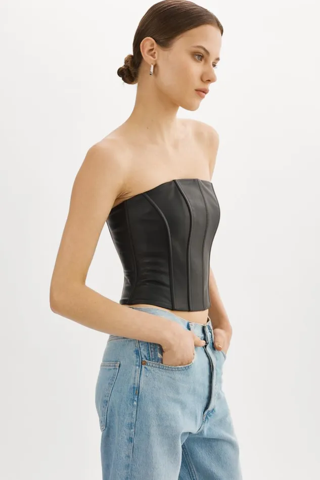 Women DAVINA Leather Bustier Black LAMARQUE Tops