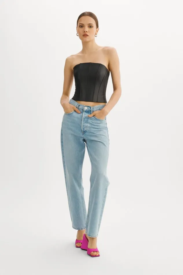 Women DAVINA Leather Bustier Black LAMARQUE Tops