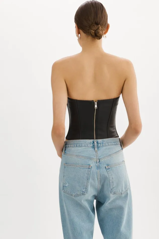 Women DAVINA Leather Bustier Black LAMARQUE Tops