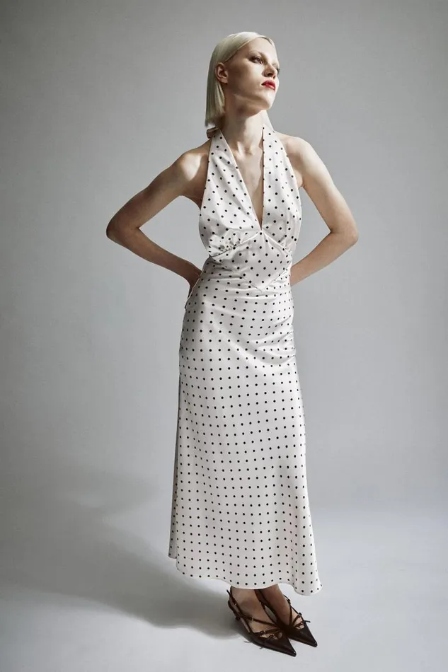 Women Day To Night Dresses Bardot Citron Polka Dot Midi Dress In Ivory Spot Ivory Spot