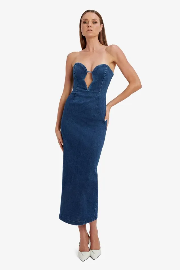 Women Day To Night Dresses Bardot Eleni Denim Midi Dress In Dark Dark Women Day To Night Dresses Bardot Eleni Denim Midi Dress In Dark Dark