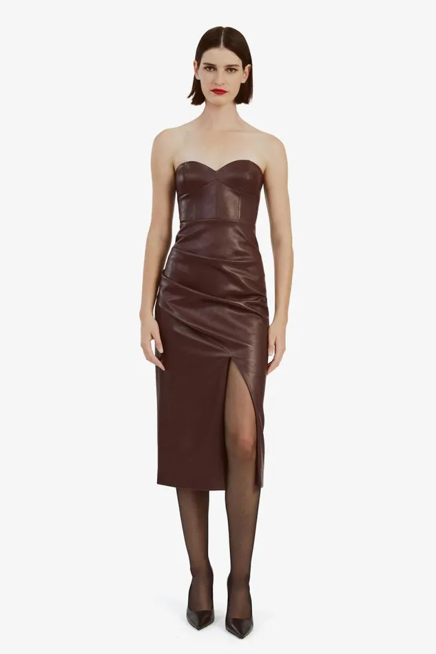 Women Day To Night Dresses Bardot Kai Vegan Leather Midi Dress In Deep Plum Deep Plum Women Day To Night Dresses Bardot Kai Vegan Leather Midi Dress In Deep Plum Deep Plum