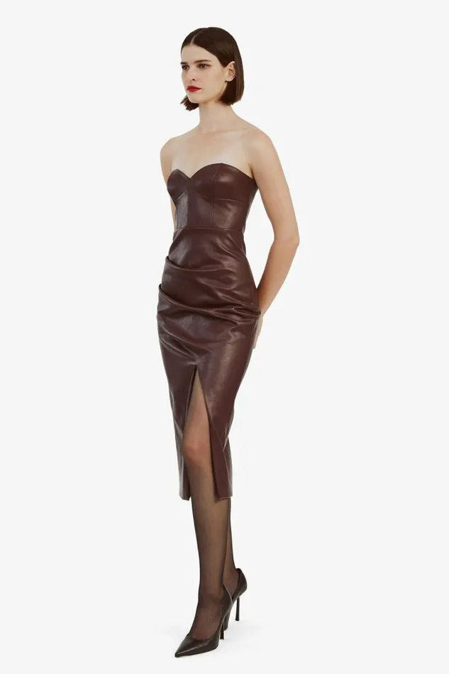 Women Day To Night Dresses Bardot Kai Vegan Leather Midi Dress In Deep Plum Deep Plum Women Day To Night Dresses Bardot Kai Vegan Leather Midi Dress In Deep Plum Deep Plum