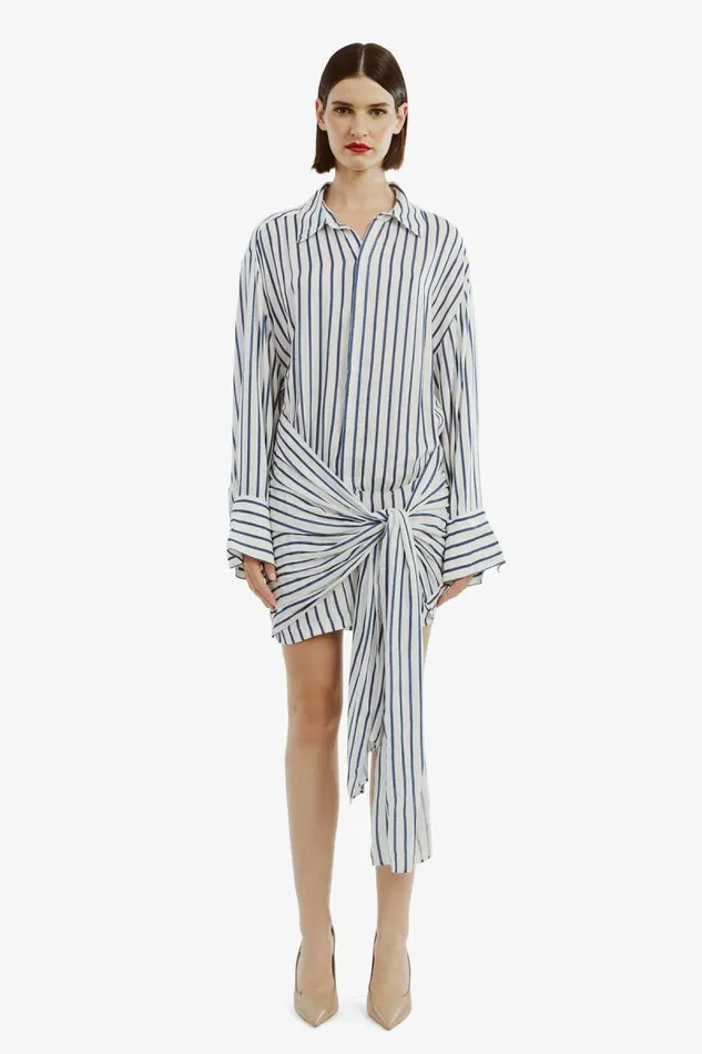 Women Day To Night Dresses Bardot Malira Shirt Dress In Navywhite Navywhite