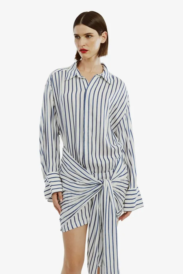 Women Day To Night Dresses Bardot Malira Shirt Dress In Navywhite Navywhite