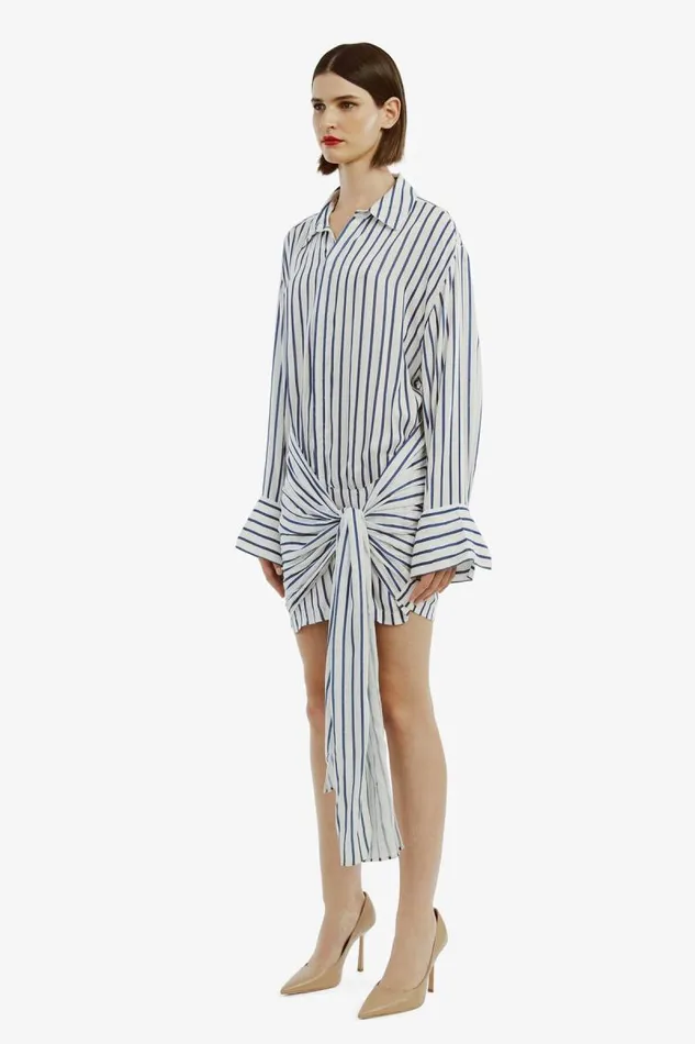 Women Day To Night Dresses Bardot Malira Shirt Dress In Navywhite Navywhite