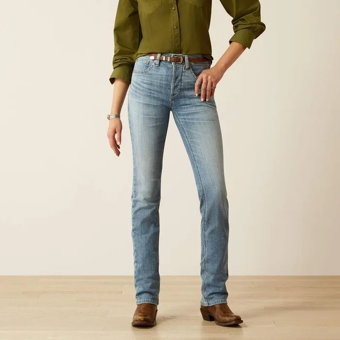 Women Denim Ariat High Rise Yellowstone Rider Straight Leg Jeans Light Indigo