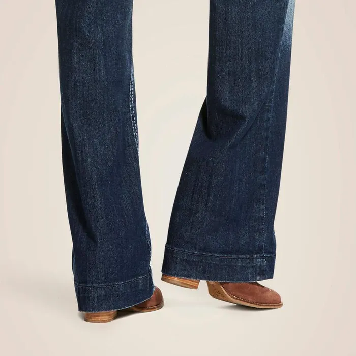 Women Denim Ariat Trouser Mid Rise Stretch Entwined Wide Leg Jean Marine