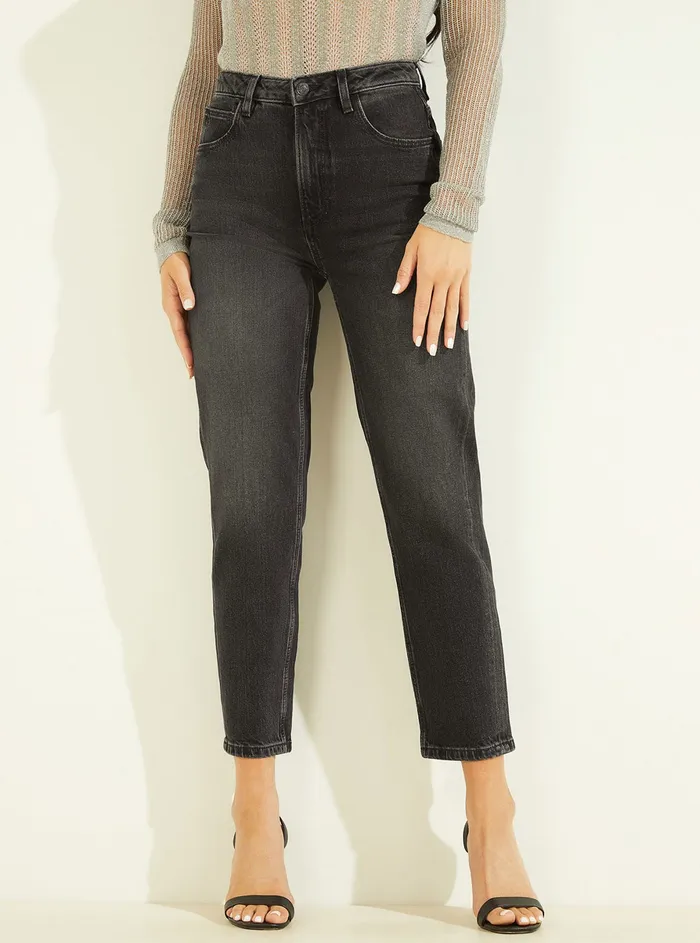 Women Denim GUESS Eco Highrise Mom Denim Jeans In Authentic Black Wash