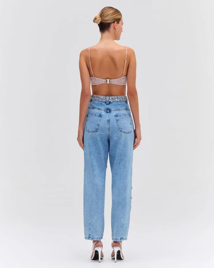 Women Denim PatBO HANDBEADED HIGH WAIST JEANS Denim