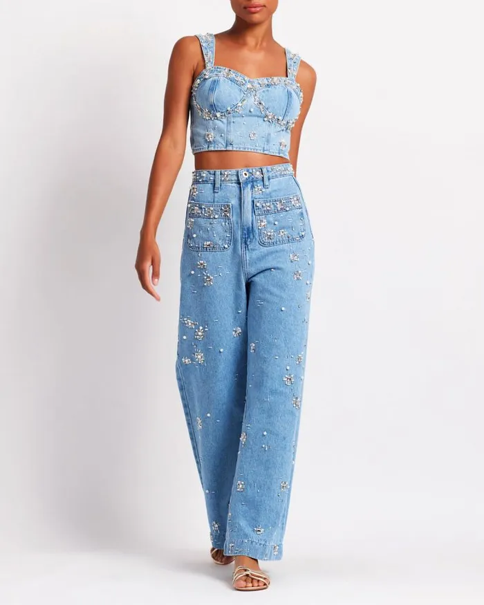 Women Denim PatBO HandBeaded Jeans FINAL SALE Denim