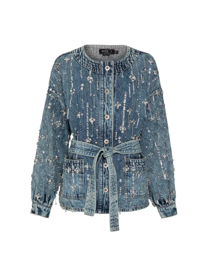 Women Denim PatBO Rhinestone Beaded Jacket FINAL SALE Denim