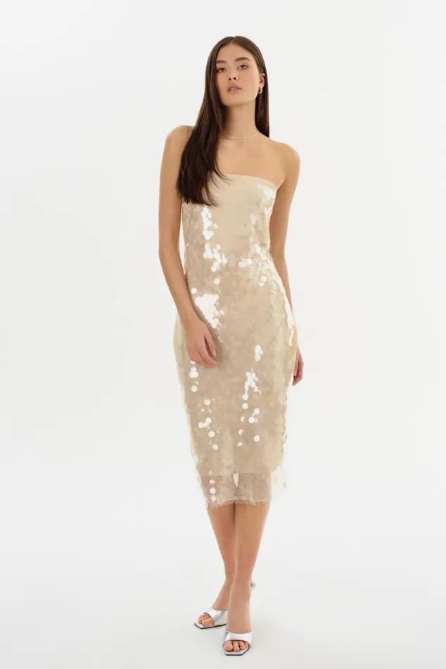 Women DERRICA Sequin Midi Dress Clear LAMARQUE Dresses