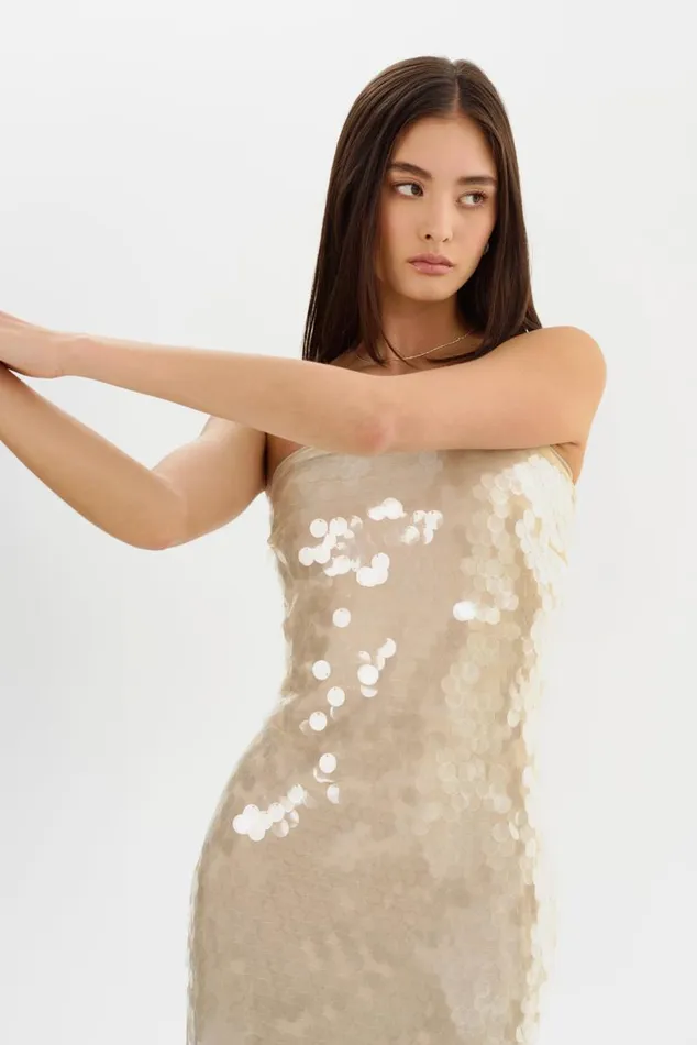 Women DERRICA Sequin Midi Dress Clear LAMARQUE Dresses