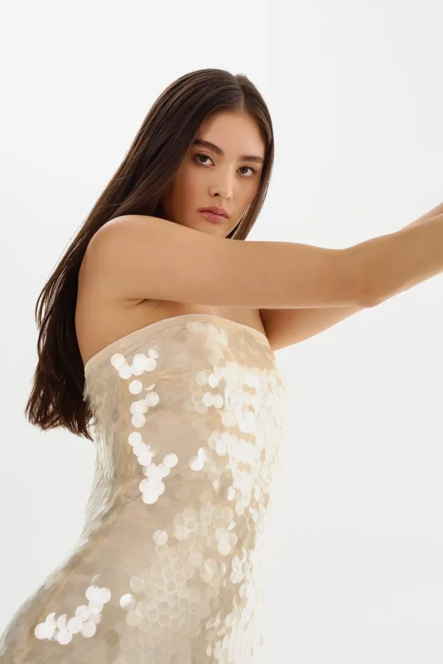 Women DERRICA Sequin Midi Dress Clear LAMARQUE Dresses