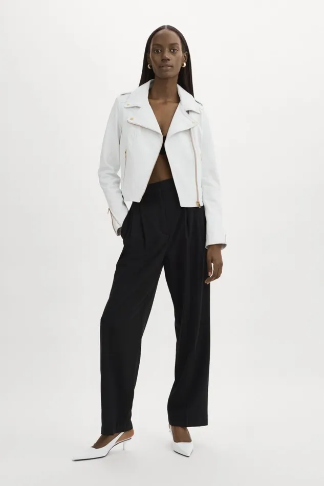 Women DONNA GOLD Iconic Leather Biker Jacket White LAMARQUE Leather Jackets
