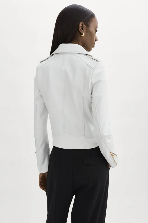 Women DONNA GOLD Iconic Leather Biker Jacket White LAMARQUE Leather Jackets